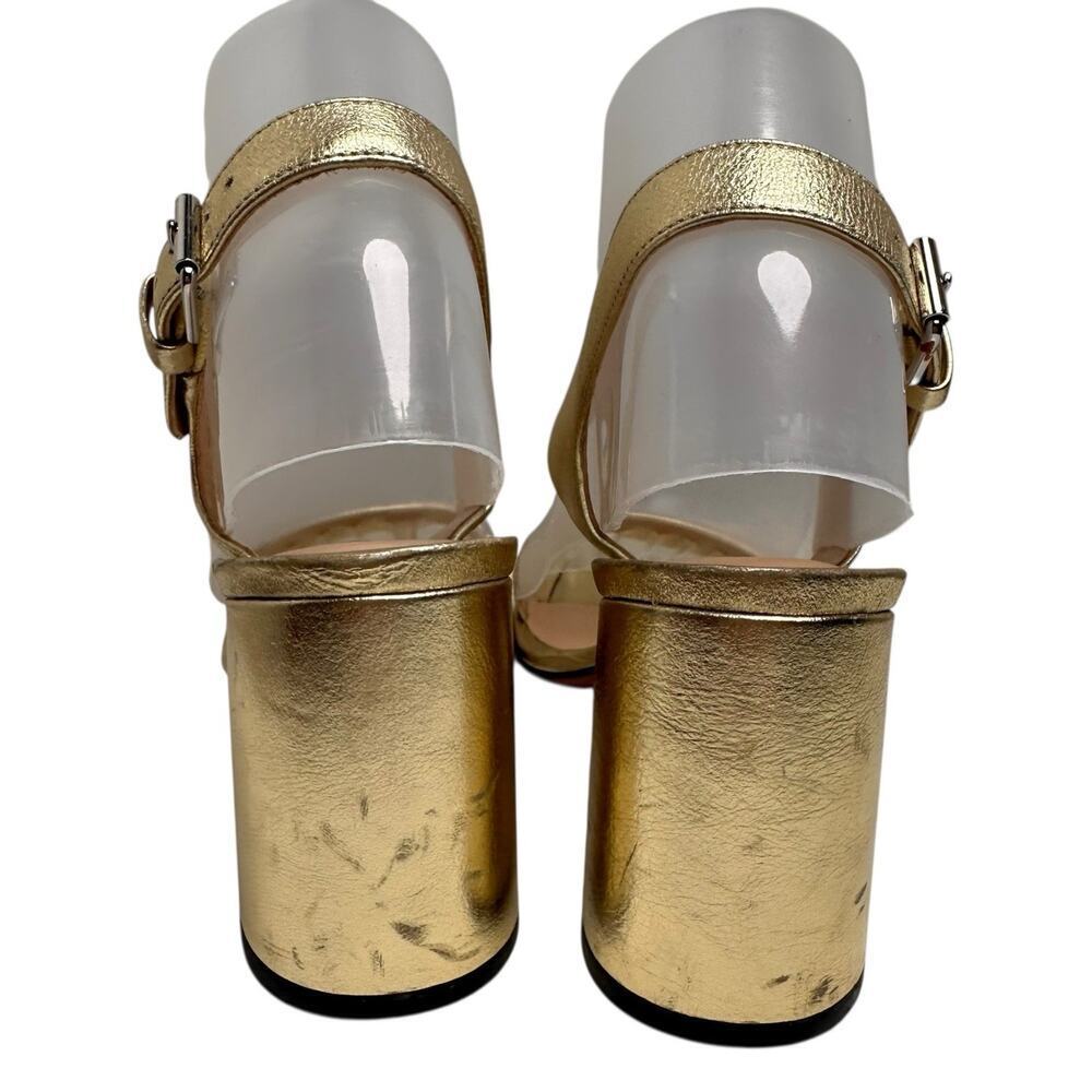 Marc Jacobs Gold Emilie Square Toe Block Heel Sz 37 Metallic Glam MobWife Bridal - Picture 9 of 14